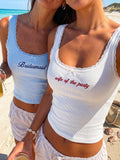 Women's Custom Embroidered Lace Cotton Tank Top - Casual, Unisex, Everyday Wear, Personalized Bridal Gift for Bridal Shower or Bachelorette Party
