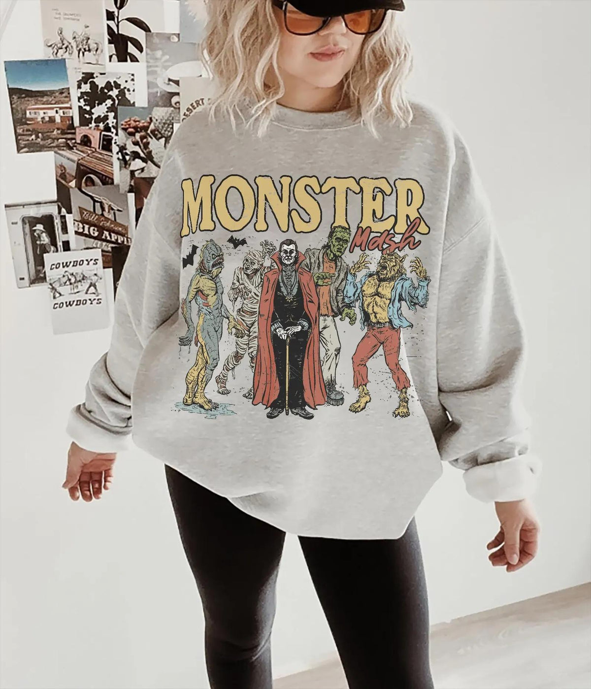 Vintage Monster Mash Halloween Crewneck Sweatshirt