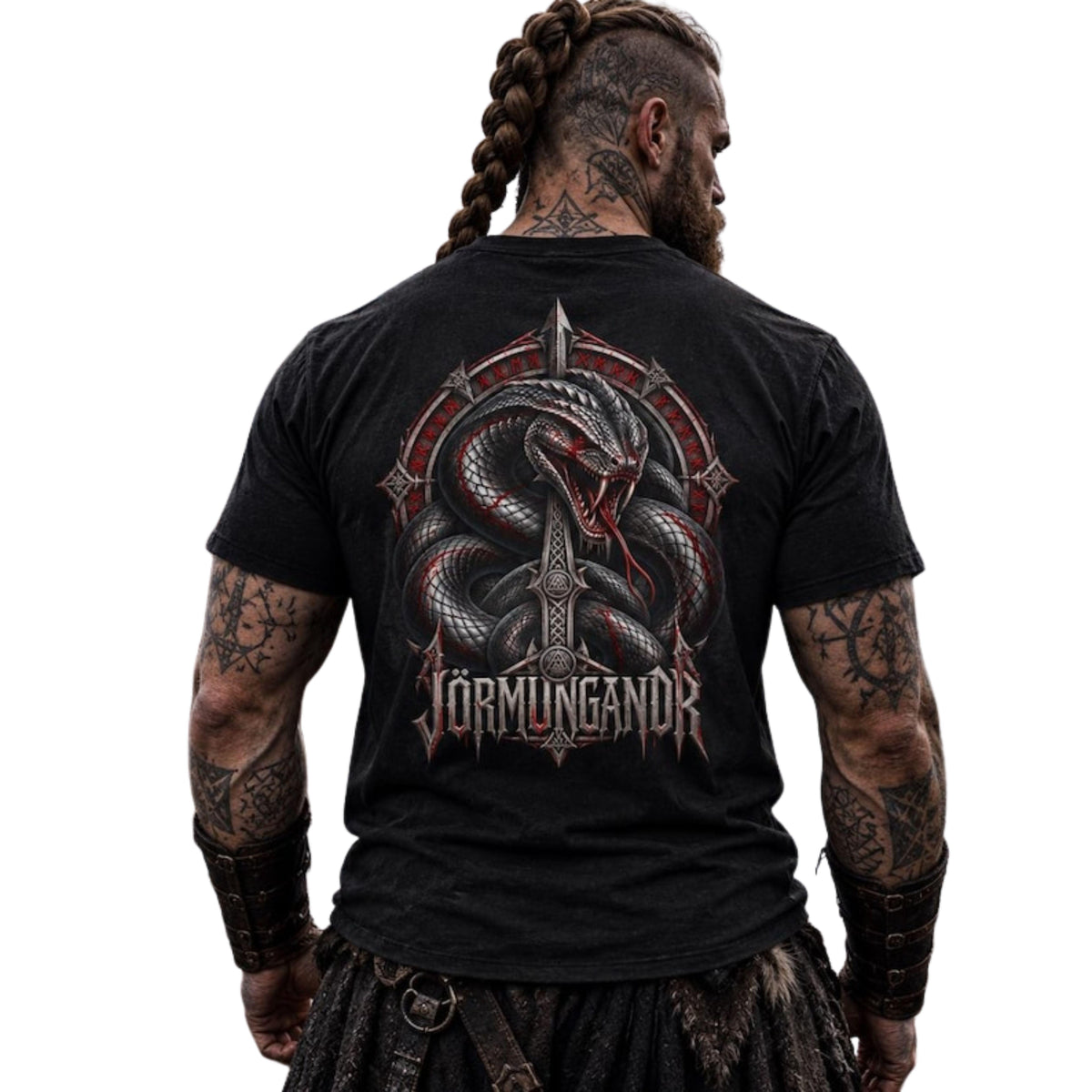 Jormungandr Graphic T-Shirt - Norse Mythology World Serpent Tee, Viking Pagan Unisex Cotton Shirt