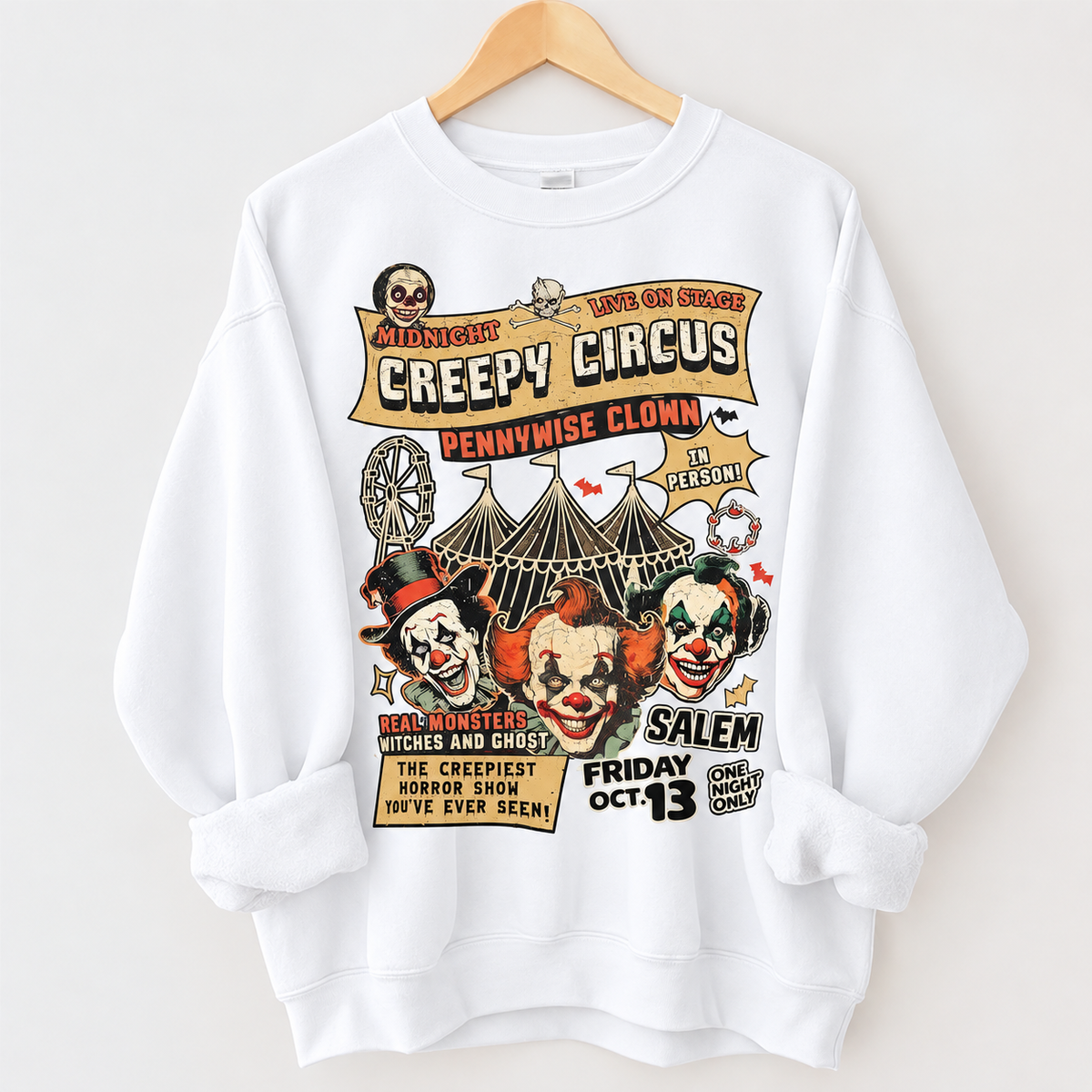 Creepy Circus Clown Halloween Crewneck Sweatshirt