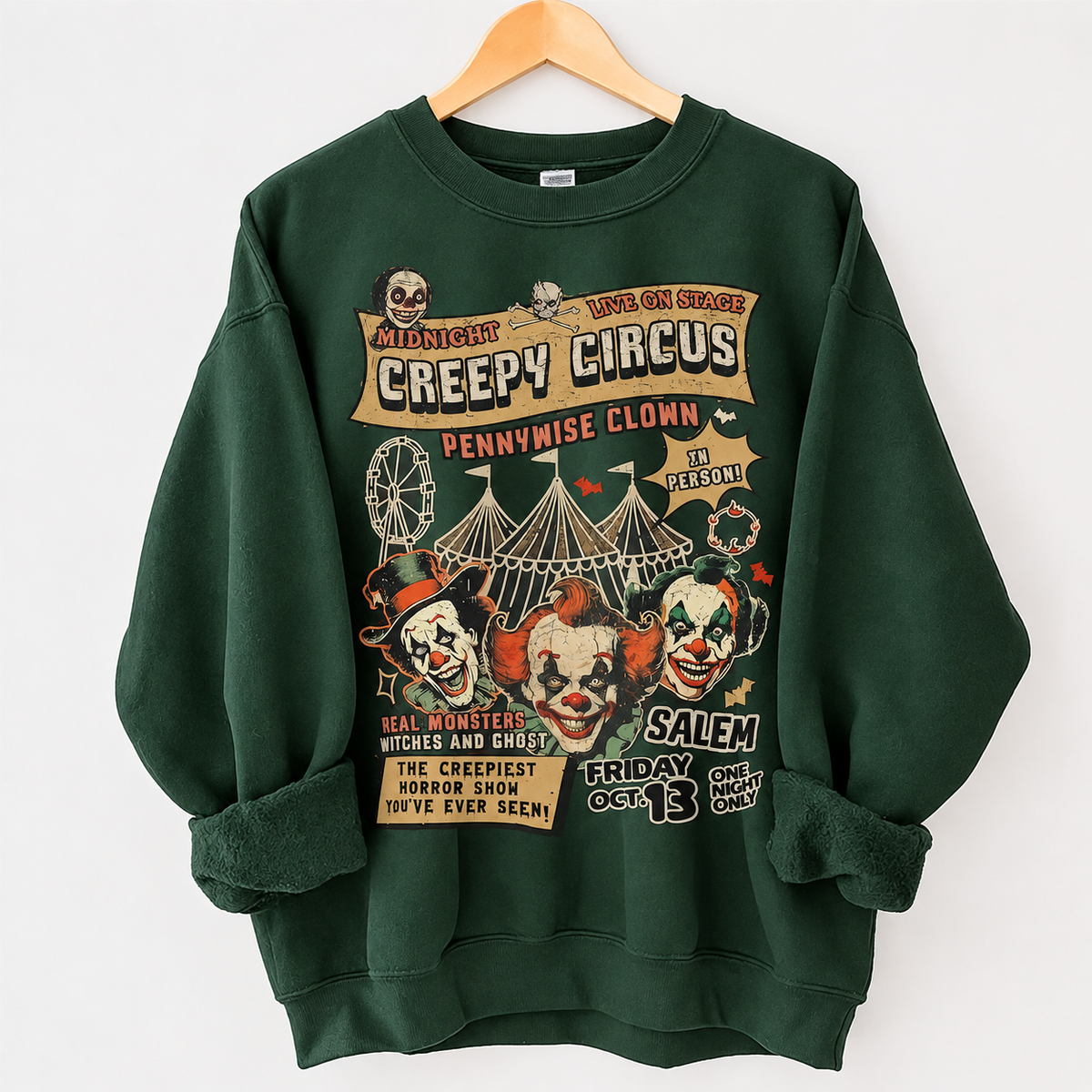 Creepy Circus Clown Halloween Crewneck Sweatshirt