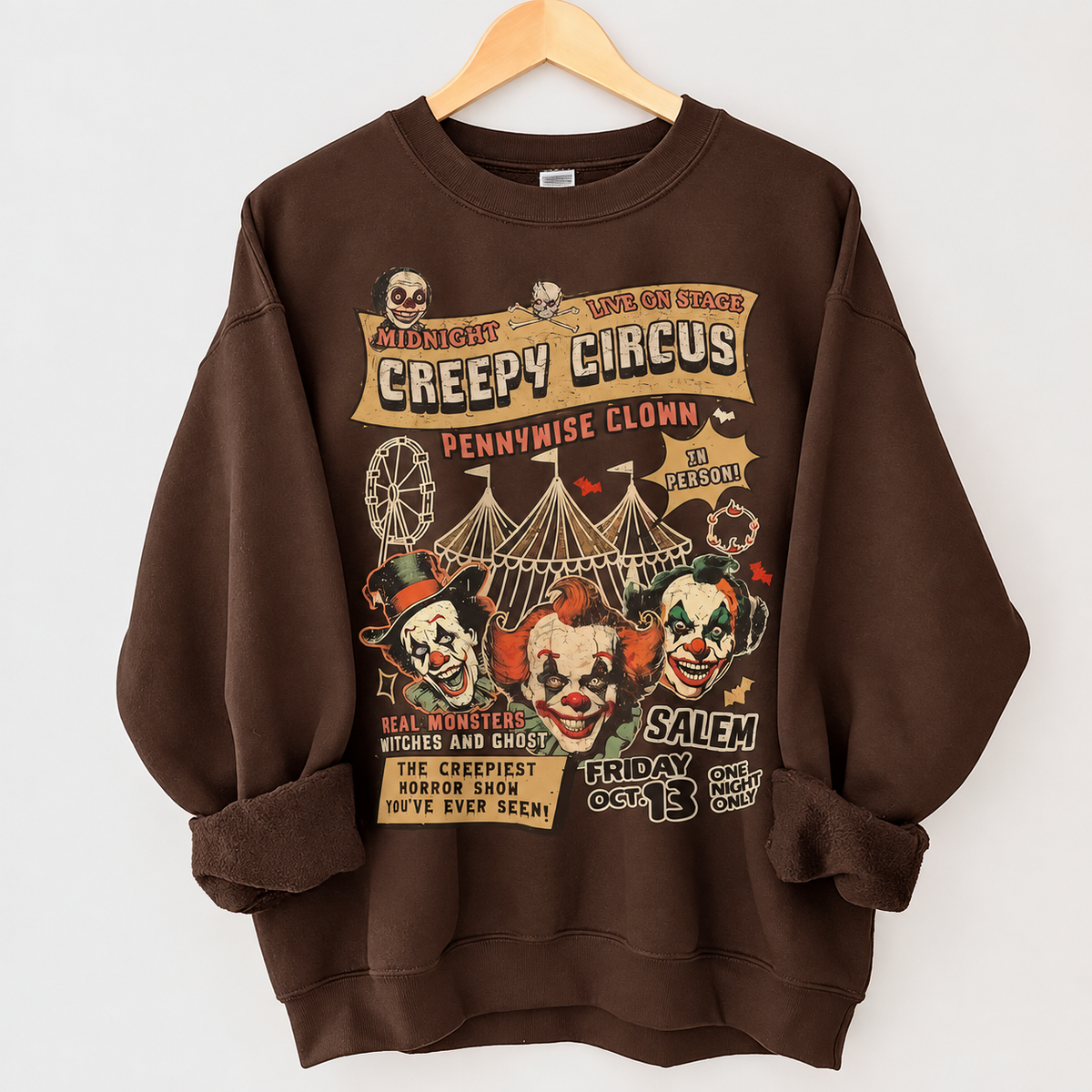 Creepy Circus Clown Halloween Crewneck Sweatshirt