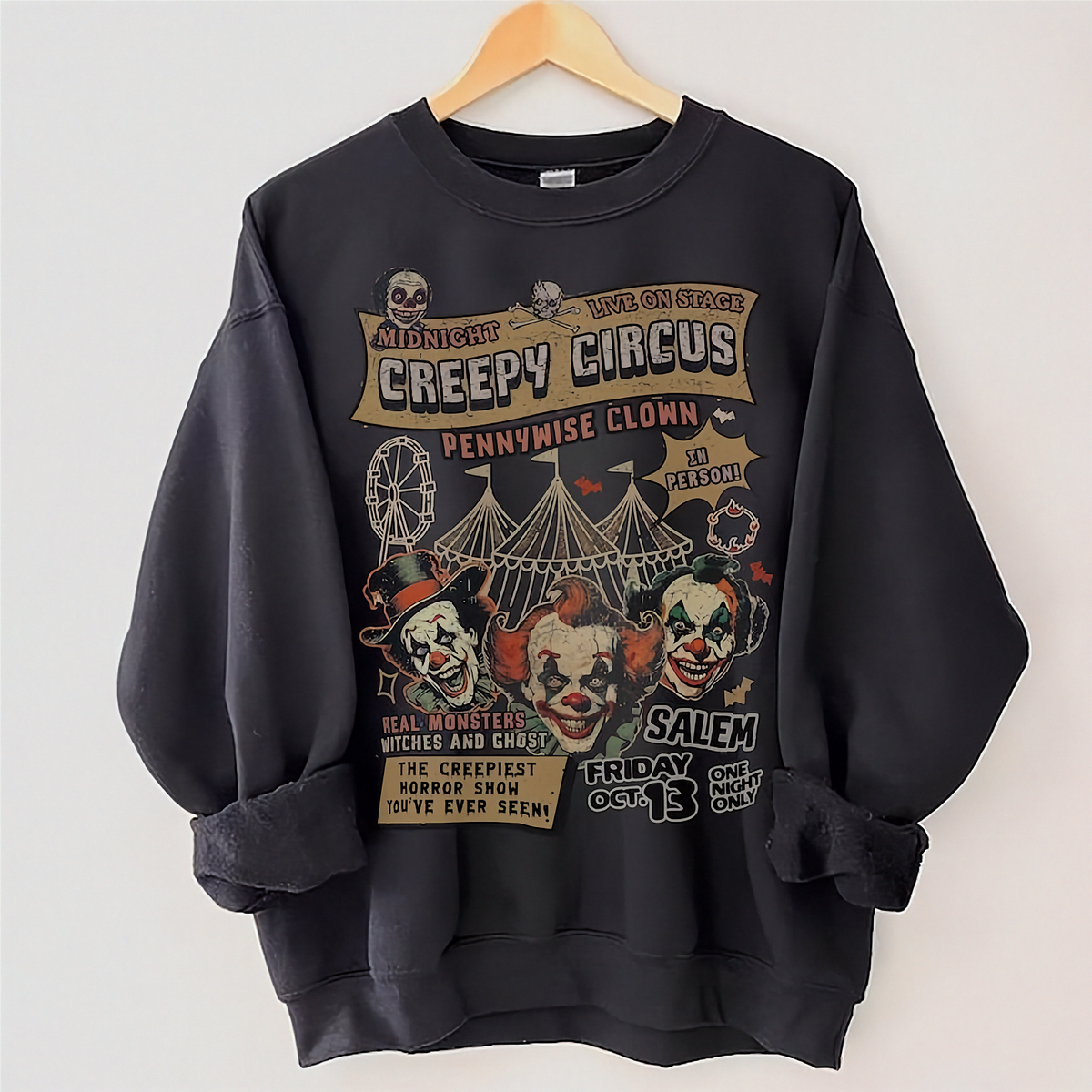 Creepy Circus Clown Halloween Crewneck Sweatshirt