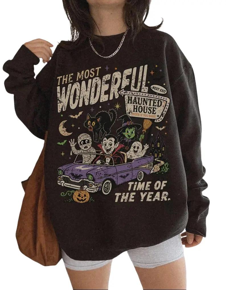 Cute Ghost Vintage Halloween Sweatshirt, Witchy Fall Shirt, 90s Spooky Movie Crewneck, Black Cat Vampire Pumpkin Hoodie Gift