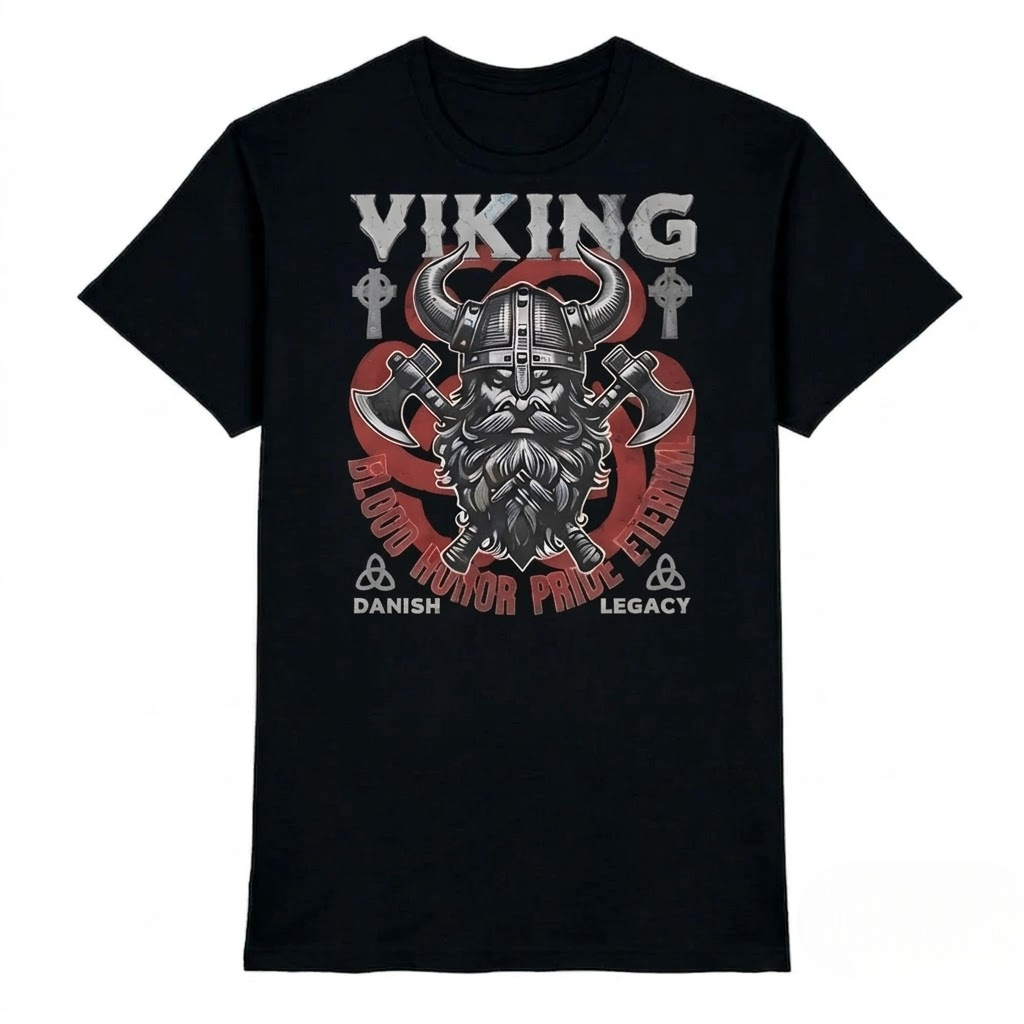 Viking Warrior T Shirt Norse Mythology Graphic Tee Vintage Crossed Axes Pagan Horned Helmet Cotton Shirt Gift For Men