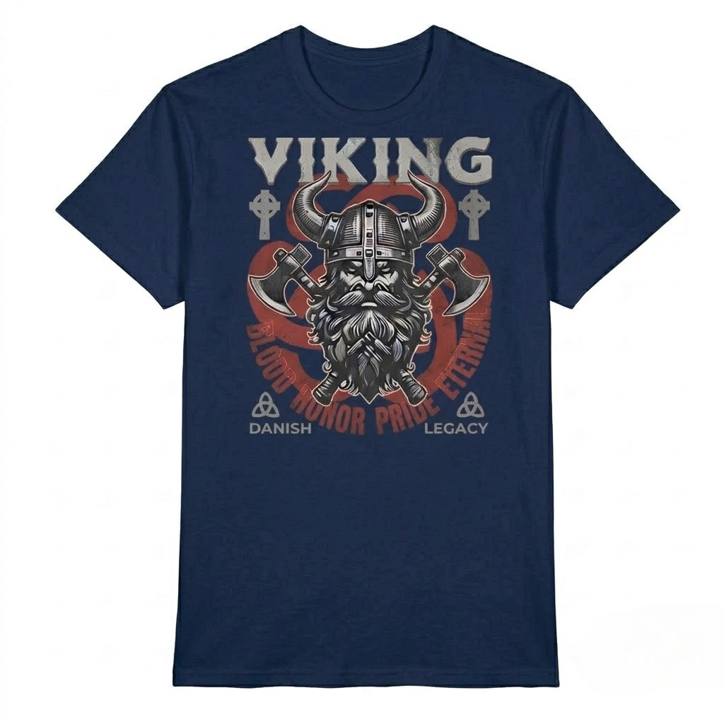 Viking Warrior T Shirt Norse Mythology Graphic Tee Vintage Crossed Axes Pagan Horned Helmet Cotton Shirt Gift For Men