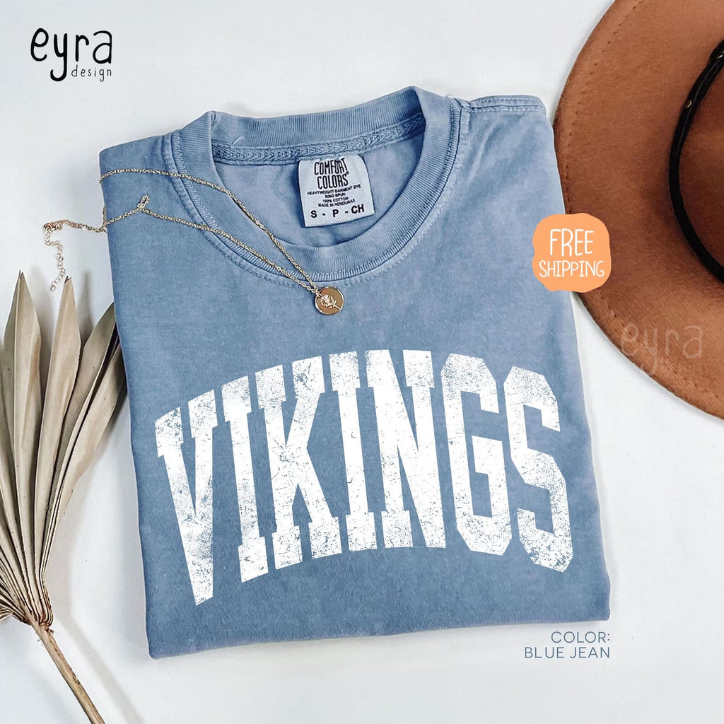 Vikings Mascot T-shirt Comfort Colors® Game Day Shirt, Vikings Spirit Tee, Vintage Vikings T-shirt, Football Shirts, School Mascot Shirt