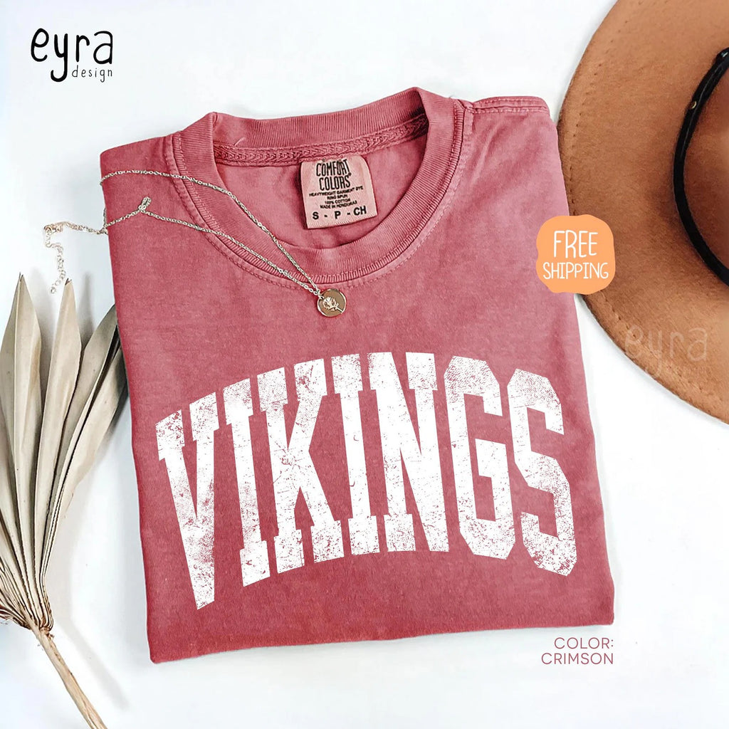 Vikings Mascot T-shirt Comfort Colors® Game Day Shirt, Vikings Spirit Tee, Vintage Vikings T-shirt, Football Shirts, School Mascot Shirt