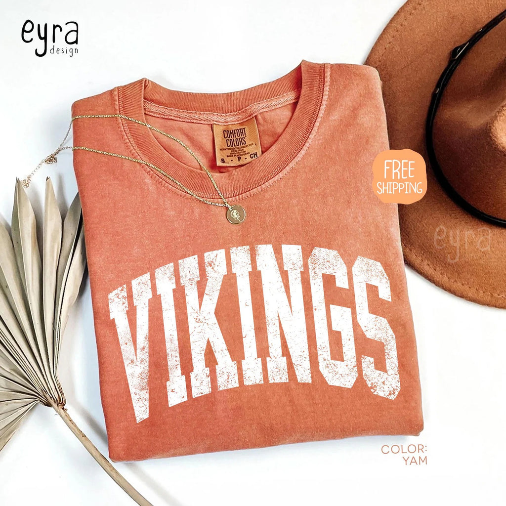 Vikings Mascot T-shirt Comfort Colors® Game Day Shirt, Vikings Spirit Tee, Vintage Vikings T-shirt, Football Shirts, School Mascot Shirt