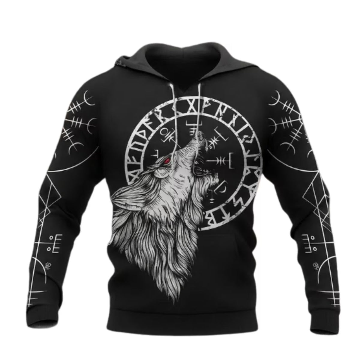 Norse Wolf Viking Hoodie, Fenrir Rune Graphic Pullover, Unisex Pagan Warrior Gift