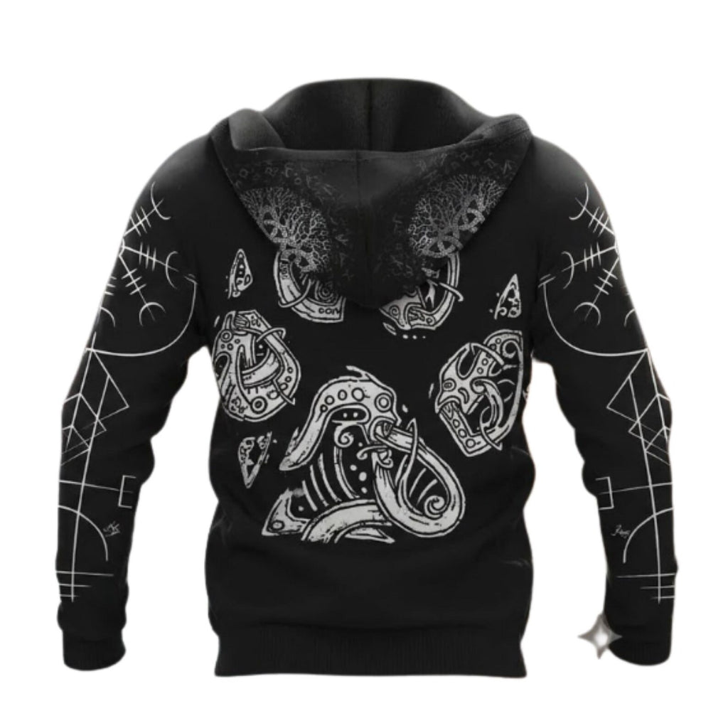 Norse Wolf Viking Hoodie, Fenrir Rune Graphic Pullover, Unisex Pagan Warrior Gift