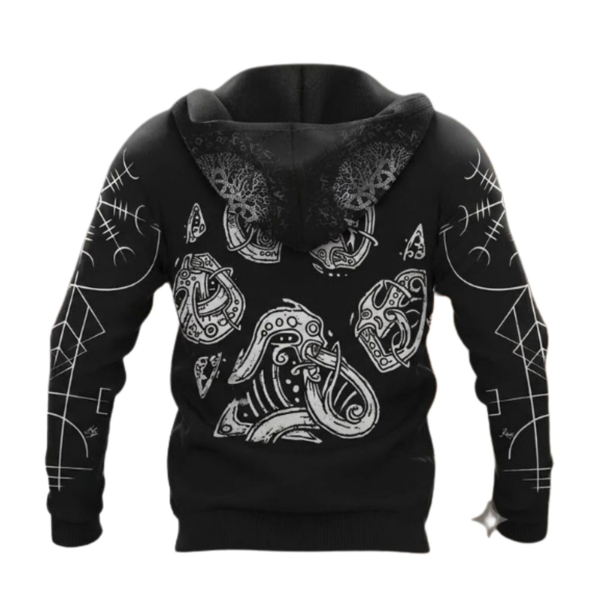 Norse Wolf Viking Hoodie, Fenrir Rune Graphic Pullover, Unisex Pagan Warrior Gift